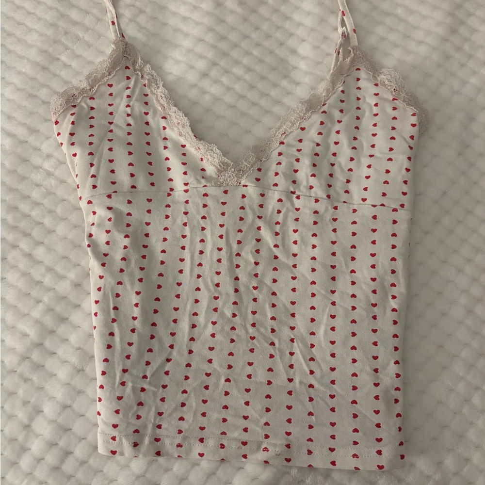 Brandy Melville White and Red Heart Camisole